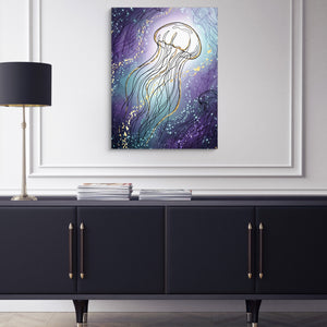 Jellyfish Golden Shimmer โ jellyfish golden shimmer sq blue cabinet 1port flush print
