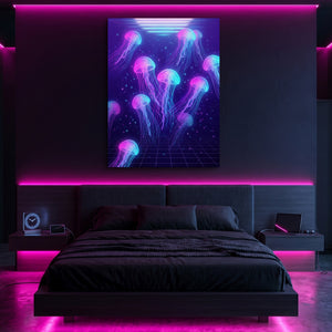 Jellyfish Grid Horizon โ jellyfish grid horizon sq pink neon room portv2 1port flush print