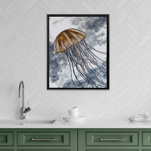 Jellyfish in Ocean Waves - Oversized Beach Canvas Wall Art