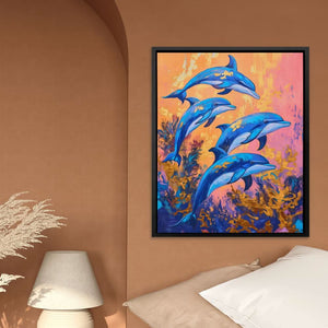 Joyful Blue Dive - Blue Coastal Canvas Print