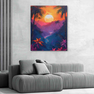 Jungle Sunset - Surrealism Wall Art in Black Frame