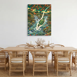 Kingfisher River Dive โ kingfisher river dive sq cozy dining room 1port flush print