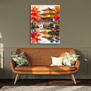 Kinkaku-ji Autumn โ kinkaku ji autumn sq hallway bench green 1port flush print