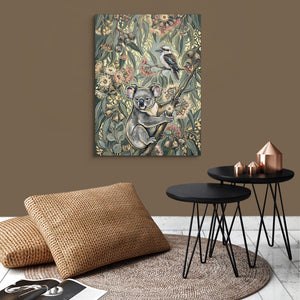 Koala Eucalyptus Bloom โ koala eucalyptus bloom sq brown wallroom 1port flush print