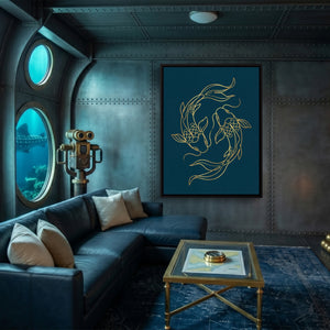 Koi Deep Embrace โ koi deep embrace sq submarine wall 1port framed black