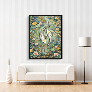Koi Golden Harmony — koi golden harmony sq striped wall luxe 1port framed black