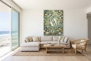 Koi Golden Harmony — koi golden harmony living room with couch 1port flush print