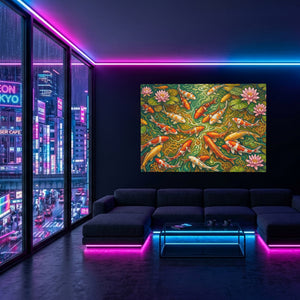 Koi Pond Tapestry โ Koi Pond Tapestry Blue Pink Neon Room Land 70