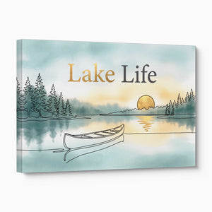 Lake Sunset Canoe โ lake sunset canoe angled flush print
