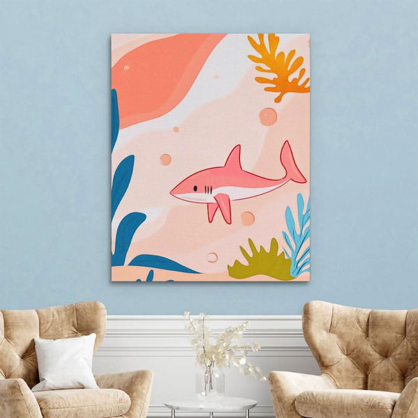 Large Pink Shark in a room