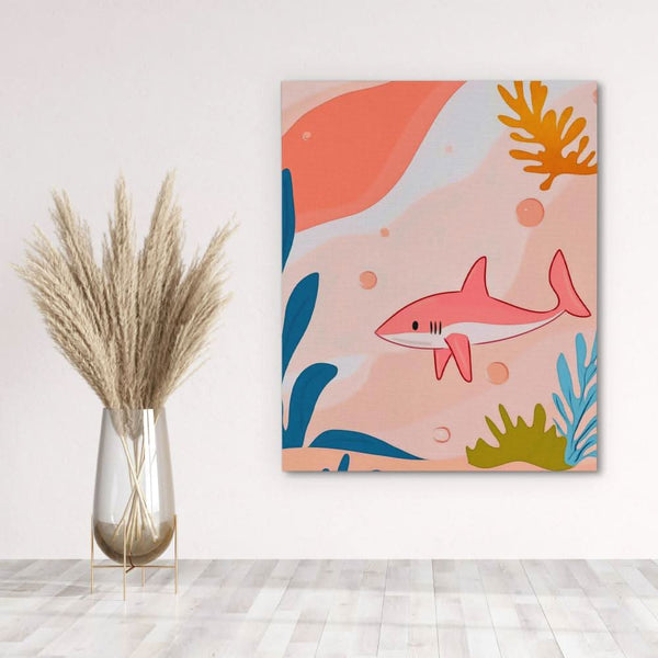 Large Pink Shark in a room