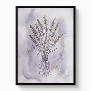 Lavender Bee Flight โ lavender bee flight white studio framed black