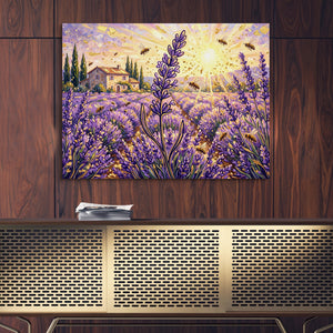 Lavender Golden Sunrise โ lavender golden sunrise sq gold wood wall 1land flush print