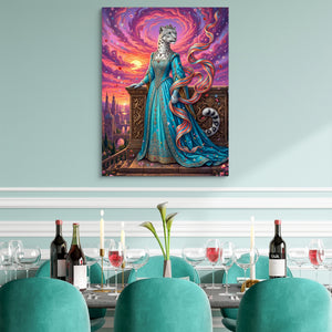 Leopard Balcony Sunset โ leopard balcony sunset sq teal dining room 1port flush print