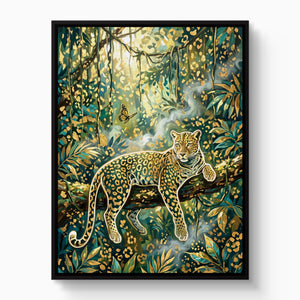 Leopard Golden Jungle โ leopard golden jungle white studio framed black