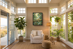Leopard Golden Jungle โ leopard golden jungle living room with plants 1port framed black