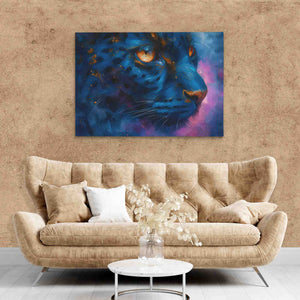 Leopard on the Prowl - Blue Black Leopard Canvas Print