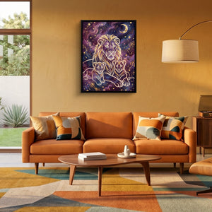 Lion Cosmic Gold โ lion cosmic gold sq orange room 2 1port framed black