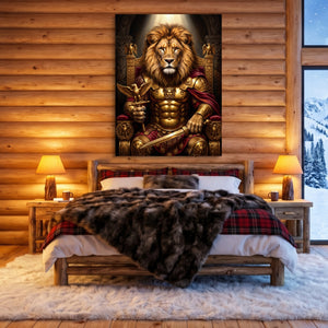 Lion Enthroned โ lion enthroned sq cozy cabin 1port flush print