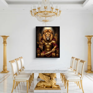 Lion Enthroned โ lion enthroned sq roman white room 1port framed black
