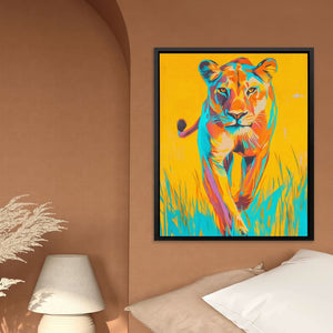 Lioness Fierce Stride - Modern Wall Art in Black Frame