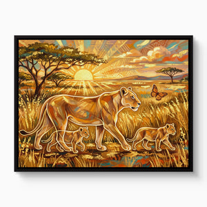 Lions Golden Sunrise โ lions golden sunrise white studio framed black