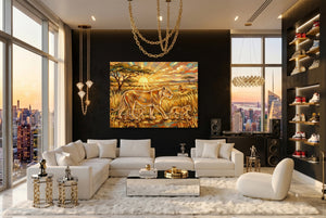 Lions Golden Sunrise โ lions golden sunrise modern living room interior 2 1land flush print