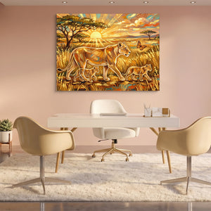 Lions Golden Sunrise โ lions golden sunrise sq pink office 1land flush print