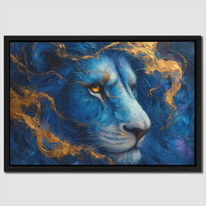 Lion's Peaceful Reign - Blue Canvas Wall Art