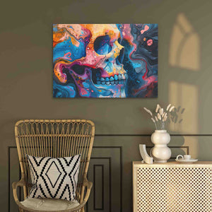 Liquid Paint Skull - Blue Canvas Wall Art