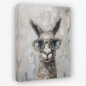 Llama With Glasses - Gray Canvas Wall Art