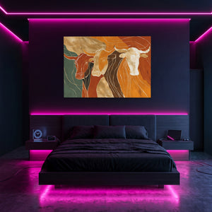 Longhorns Ochre Procession โ Longhorns Ochre Procession Pink Neon Room Land 243