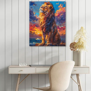 Looking to the Heavens - Big Cat Wall Art in Black Frame