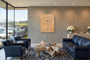 Lotus Golden Ripples โ lotus golden ripples living room with ocean view 1port flush print