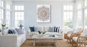 Lotus Mandala Blush โ lotus mandala blush white living room 1port flush print