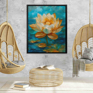 Lotus on the Lake - Blue Canvas Wall Art