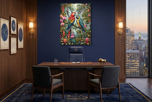 Macaws Jungle Waterfall โ macaws jungle waterfall office with city view 1port flush print