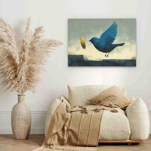 Magical Gold Feather - Blue Bird Canvas Print