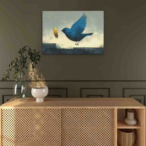 Magical Gold Feather - Blue Wall Art