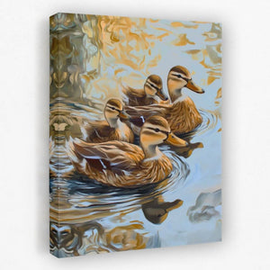 Mallard Family - Animals Canvas Wall Art