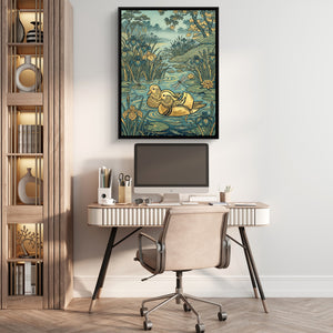 Mandarin Ducks Golden Pond โ mandarin ducks golden pond sq beige office 1port framed black