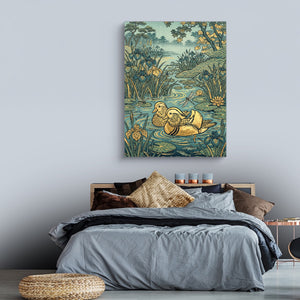 Mandarin Ducks Golden Pond โ mandarin ducks golden pond sq land comfortable bedroom 1port flush print