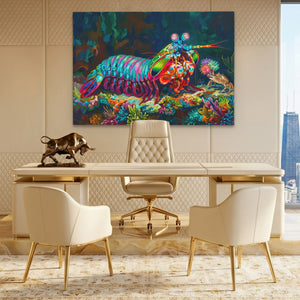Mantis Shrimp Coral Kingdom canvas wall art, room view