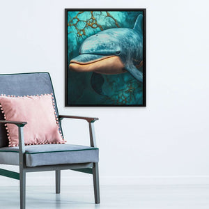 Marble Dolphin Dream - Coastal Wall Art in Black Frame