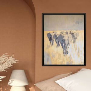 March of the Titans - Beige Elephant Canvas Print