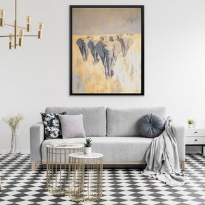 March of the Titans - Elephant Wall Art in Black Frame