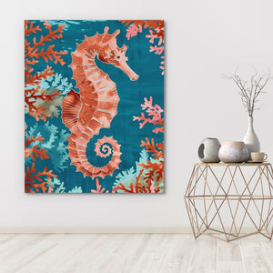 Marine Seahorse - Watercolor Orange Canvas Wall Art