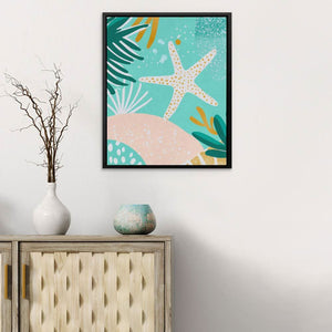Marine Starfish - Abstract Teal Canvas Wall Art