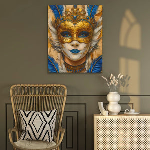 Masked Venetian - Surrealism Blue Canvas Wall Art
