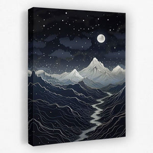Midnight Mountains - Black and White Canvas Wall Art